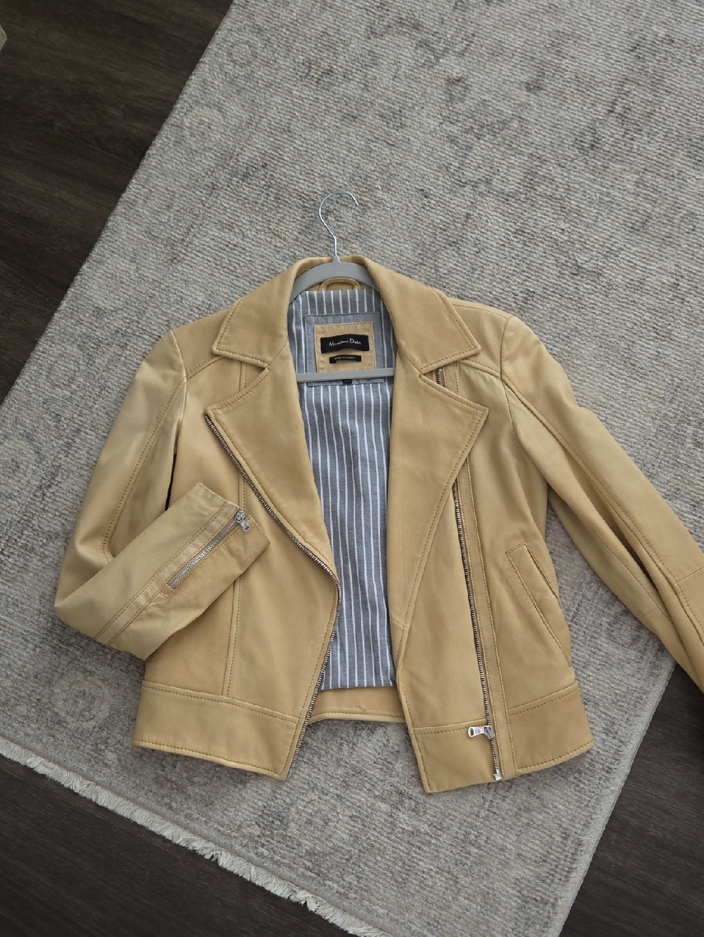 Massimo Dutti Cream Yellow Leather Jacket Size X SMALL